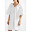 Vestido de verano de gran tamaño de algodón blanco con cuello en v Mini vestido de fabricación de ropa de mujer al por mayor (TA0297D)